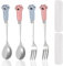 Dog Food Fork, Pet Food Scoop, Dog Food Scoop, 2 Pieces 13 Cm Spoons + 2 Pieces Forks (Blue + Pink), 2 Pcs Convenient Boxes, Ideal for Deep Corner Food Scooping and Pet Feeding