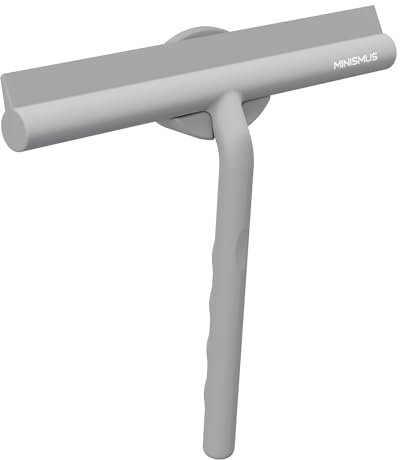 MINISMUS Silicona Ducha Cristales Rasqueta – Limpiar Vidrios, Limpiacristales para Ventana, Espejo, Encimera – Incluye Soporte Magnético, Sin Necesidad de Taladrar, Autoadhesivo (21 cm, Gris)
