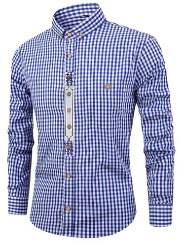 Celvibe Camicia per costume tradizionale bavarese da uomo, per Oktoberfest, colore rosso, blu, a quadri, per il tempo libero, perfetta per Oktoberfest, Blu, L