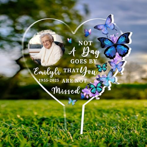 Plaques commémoratives personnalisées pour l'extérieur, avec photo de nom personnalisé, piquet de jardin en acrylique imperméable, décorations de tombe de condoléances pour membres de la famille