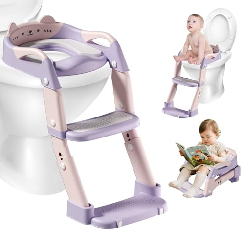 Bizcasa Adaptador Wc Niños Multifuncional, Asiento de inodoro para niños con escalera, Altura ajustable, Asiento Inodoro para Niños 3 in 1 Reductor WC, Infantil Asiento Inodoro (Rosa)