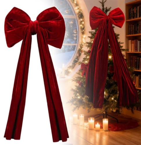 Lazos rojos para árbol de Navidad, lazo para decoración de árbol de Navidad, lazos de terciopelo rojo extra grandes de 80 cm para decoración del hogar, corona, pared, habitación, fiesta, suministros