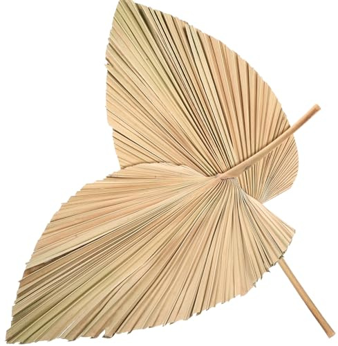 DECOMELODY 2 Hojas Secas de Abanico de Palma Forma de Corazón Tamaño 30X25 CM Color Marrón Natural para Decoración de Bodas Centros de Mesa y Eventos