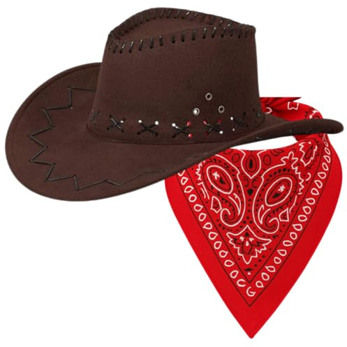 Cowboyhut Set mit Halstuch – Farben & Farbkombinationen frei wählbar – Cowboy Hut für Damen & Herren – Party, Karneval, Wild West & Fasching – verschiedene Hut- & Tuchfarben
