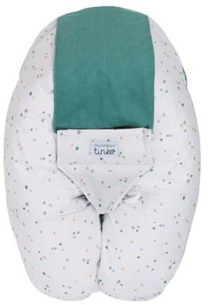 Tinéo - Coussin De Grossesse - Coussin d'allaitement Multifonctions Multirelax Éponge - Déhoussable - Fabriqué en France - 78 cm x 44 cm (Vert/Pois)