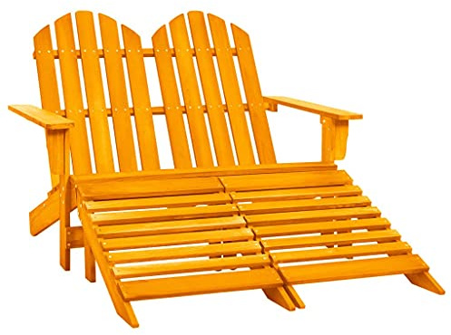 ZQQLVOO Orange Solid Fir Wood Large Detachable 2-Seater Garden Adirondack Chair with Ottoman for Patio, Durable Outdoor Furniture with Weather-Resistant Finish and Versatile Seating