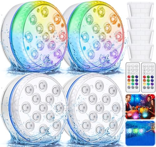 4PCS Luces piscina Sumergibles LED,focos piscinas led Luces led piscina IP68 Impermeables,Control Remoto,Luz Piscina Luz de Iluminación de Piscina Color RGB 16,acuario,Estanque,FiestaJardín