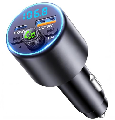 EOIWUY Uppgraderad Bluetooth 5.3 FM-sändare för bil, [snabbladdning] Auto Bluetooth med PD36W och QC3.0, [Skarp & Kraftfullt Hi-Fi Sound] Mono-förstärkare Bluetooth-adapter Bil Cigarettändare