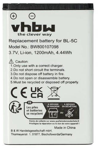 vhbw batteri kompatibel med Garmin GLO 2 mobiltelefon smartphone telefon (1 200 mAh, 3,7 V, Li-Ion)