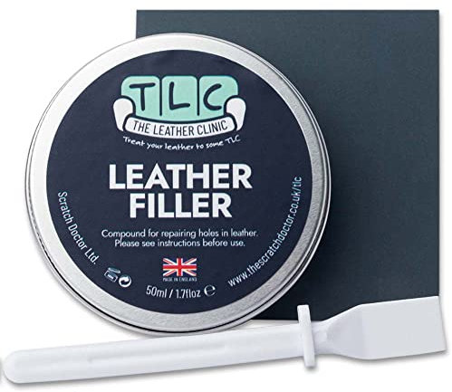 The Leather Clinic Leather Filler Repair Kit | Fix Scratches & Scuffs, Fill Holes & Cracks in any Leather Item | Filler, Sandpaper and Applicator Included (Choc Brown, 50ml)