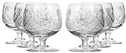 Victoria Bella TM5290, 7 Oz. Crystal Hand-Made Brandy Glasses, Scotch Whiskey Cut Crystal Snifters on a Stem, Wedding Gift Drinkware, Set of 6