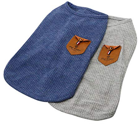 YAODHAOD T-shirt Minimalist Pour Chien, Vêtements Pour Chat, Bleu et Gris, Coton Pour Mini-chien, Petit Chien et Chat (Paquet de 2） (XXL-Convient pour Schräbischer et Corgi, Gris et bleu)