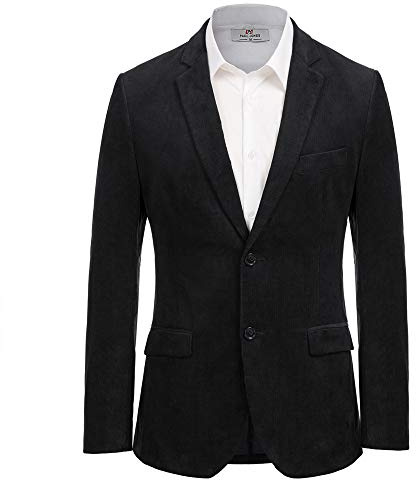 PJ PAUL JONES Men's Classic Corduroy Blazer Notch Lapel Two-Button Sport Coat Jacket Black L