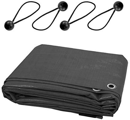 Heavy-Duty Waterproof Tarpaulin 200 GSM - 1.5 x 2 m Graphite Grey Tarp Cover with 4 Ball Bungees - Reinforced Eyelets Every 1 m - UV Resistant, Mould-Proof, Tear-Resistant - Multi-Purpose Outdoor Use