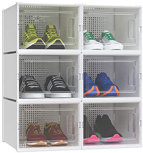 YITAHOME Cajas de Zapatos 6 Set, Organizador de Zapatos Plástico con Puerta Transparente, Plegables y Apilables, 35,7 x 27,6 x 20,8cm Blanco Caja de Almacenamiento de Zapatos