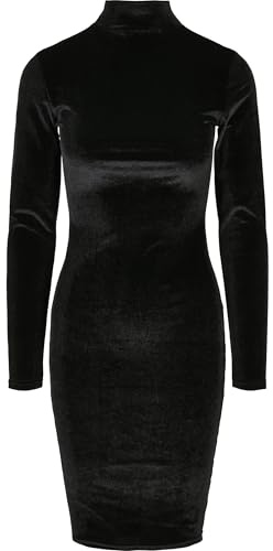 Urban Classics Ladies Velvet Turtleneck Dress Donna Miniabito Nero S 92% Poliestere, 8% elasthane