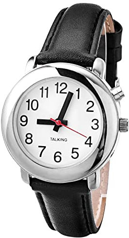 English Talking Watch,Quality Clear and Loud Voice Ultra Thin Ladies Talking Watch Speaks The Time, Date or Alarm time for Elderly, Impaired Sight or Blind.-with Black geniue Leather Expansion Band