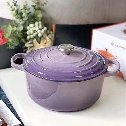 Casserole Dish Cast Iron Braising Pan, Enamel Dutch Oven, Non Stick Enamel Coating, Good Sealing, Lightweight, for All Heat Source, Pot's Body Cast Iron Soup Pot Purple 24cm