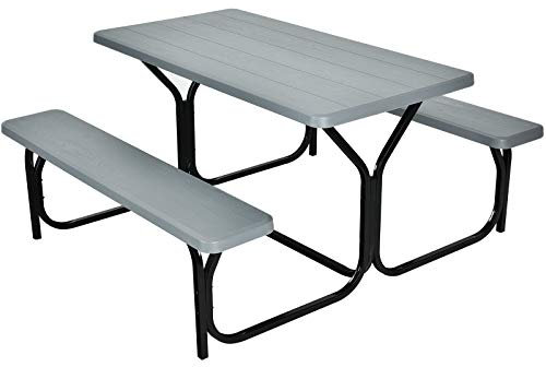 GYMAX Bierzeltgarnitur 3-teilig Gartenmöbel-Set 2 Bierbänke & Biertisch Picknicktisch Gartentisch Sitzgarnitur Gartengarnitur Camping 150 x 137 x 72 cm (Grau)