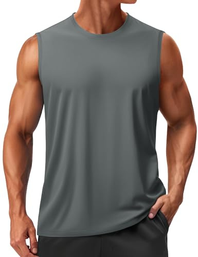 TACVASEN Bodybuilding Shirt Herren Tanktops Achselshirts Sonnenschutz Sport Trägershirt Fitness Unterhemd Sleeveless Laufshirt für Männer (M, Dunkelgrau)