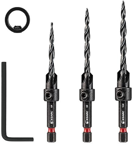 EZARC Senkbohrer Set für Holz, 5 tlg. Bohrer mit Senker Holzbohrer Kegelsenker Set 1/4 Hex Schaft mit Holzstopfen Schneider für Holzverarbeitung.