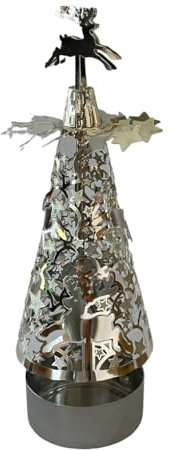 Silberfarbenen Karussell Windlicht als Pyramide Rentier