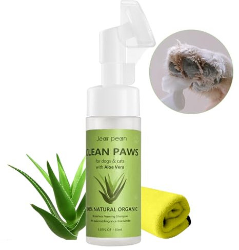 Clean Paws, schäumendes Shampoo, Pfotenreiniger für Hunde, Katzen, Haustiere, sanfte Tiefenreinigung, Pfotenbürste mit Silikonborsten, mit 1 Mikrofaser-Handtuch