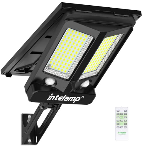 intelamp Solar Security Lights Outdoor, 3000LM Motion Sensor Flood Light with PIR Detector, 12500mAh High Capacity Battery, IP65 Waterproof Solar Light for Garden, Driveway, Garage, Street, Front Door