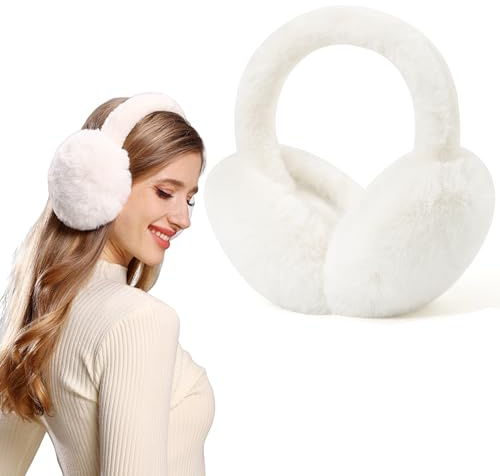 FSMILING White Ear Muffs Women Earmuffs Fluffy Womens Ear Muffs Adjustable Winter Fur Earmuffs For Women Adult
