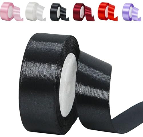 23 Meter Satinband Schwarz 30mm Satinband Bänder, Breit Schleifenband Dekoband Stoffband Geschenkband Hochzeitsdeko Schleife für Geschenkverpackung,Kunsthandwerk,Haarschleifen,Blumenstrauß,Dekoration