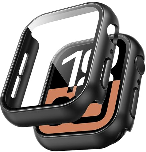 TAURI 2 Stück Harte PC Hülle für Apple Watch Series 11/10 42mm, [360° stoßfest] mit 9H Gehärteter Glas Displayschutz und Hoher Empfindlichkeit, Kratzfeste Schutzhülle - Schwarz