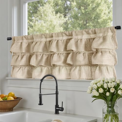 TOPICK Halvtransparent köksgardin kort litet fönster lantlig stil 130 cm x 40 cm (B x H), 1 st