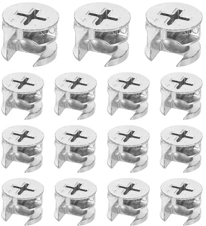 sourcing map Furniture Cam Lock Fasteners 15 x 12mm, 15Pcs Cam Lock Nut Connectors Fittings, Joint Connector Locking Nuts for Cabinet, Drawer, Wardrobe, Panel Connecting, Silver