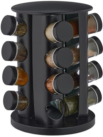 Carosello per spezie in acciaio inox – 16 barattoli rotanti, soluzione di conservazione della cucina per una gestione efficiente delle spezie e un facile accesso