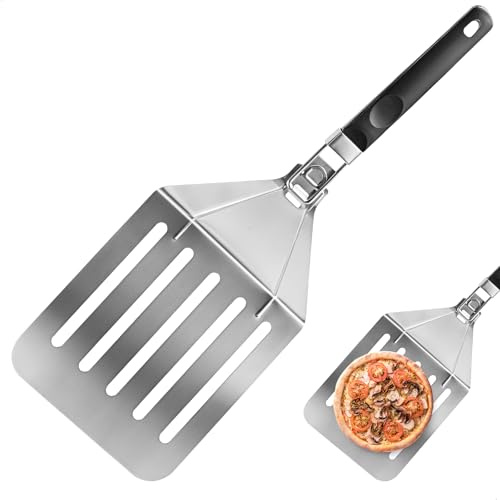 Perforerad pizza spade, pizza spade rostfritt stål ugn spade med vikbart handtag för pizzafestfirande, perforerad design för perfekt pizzabakning