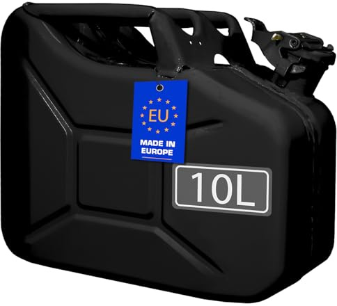 FIXKRAFT Benzinkanister 10L Metall 10 Liter Kanister für Benzin Diesel Kraftstoffkanister mit Entlüftung Reservekanister (Schwarz, lackiert)