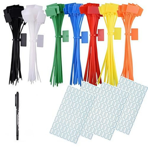 QHFlashbuy Cable Tags,250 Pieces Zip Ties Nylon Cable Ties Marker Ties,Cable Zip Tie with Tag,Nylon Labels Marker Wire Straps for Cable,Wire and Cord Management 3×150MM(7 Colors)