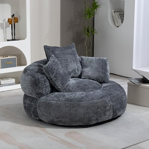ZKLOEP Lazy, divano singolo, sedia da gioco, schienale alto, con tre cuscini, durevole, comfort per adulti e bambini, per interni ed esterni, per camera da letto, ufficio (ciniglia grigia)