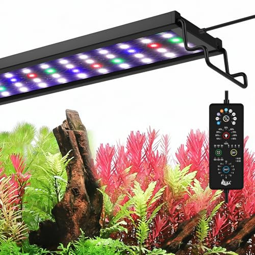 AQQA Full Spectrum Aquarium Plant Light LED Fish Tank Light IP68 Waterproof with 24/7 Natural Mode & DIY RGBW Mode, 9 Colors & 10-Level Brightness Adjustable, 6 Timer Settings for 24-32 Tank (26W)