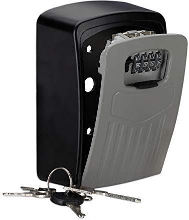 Relaxdays Safe, 4 Digit Combination Lock, Large Wall-mounted Lockbox For Keys, HWD 14.5 x 10.5 x 5 cm, Black/Grey, Aluminium