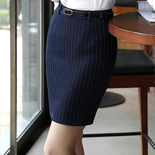 WQZYY&ASDCD Gonna A Matita Gonna A Righe Donna Alta qualità Formale Ufficio Pantaloni Corti 3XL Bluestripeskirt