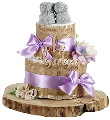 Gâteau de couches All Jute - Bleu - 2 tailles (2 étages, lilas, etc.)
