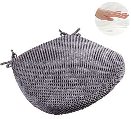 Big Hippo Memory Foam Stuhlkissen mit Bänder, Rutschfeste 43 cm x 39 cm Sitzkissen mit Abnehmbarer Kissenbezug, Weiche Sitzauflage für Meisten Stühle - Grau