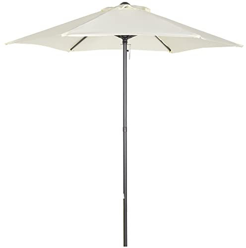 Outsunny Parasol droit ronde parasol de jardin Ø 2 m mât en aluminium 6 baleines métal et toile beige