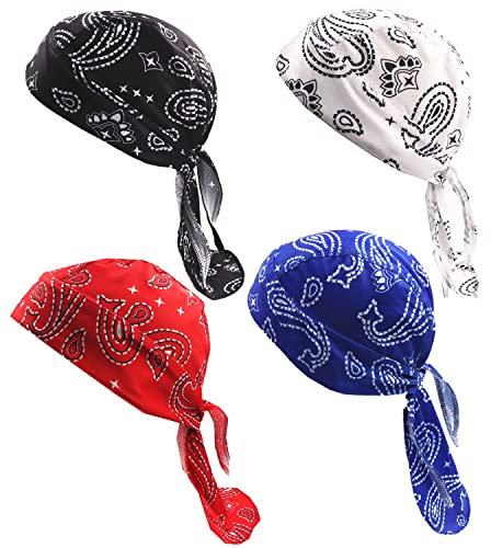 GUIFIER 4 Stück Bandana Cap Kopftuch mit Schirm, Atmungsaktiv Radmütze unter Helm Sommer, Kopfbedeckung Männer, Schädelkappe Herren Sport Durag Bandana, Skull Cap Fahrradhelm UV Schutz Kopfbandage