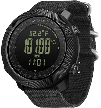 AVTREK Digital Hiking Sport Watches for Men - Tactical Training Military Compass Solid Outdoor Multifunction Waterproof Altimeter Watch (Black)