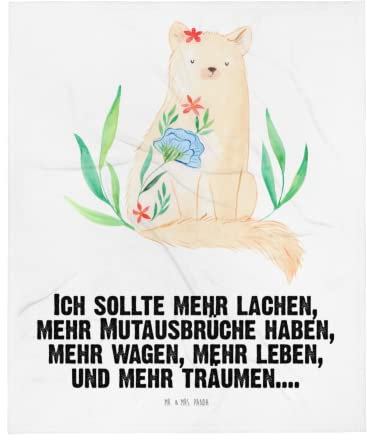 Mr. & Mrs. Panda Wohndecke Katze Blumen - Geschenk, Selfcare, Motivation, flauschig, Katzenliebhaberprodukte, Wolldecke, Katzenmotiv, MIAU,