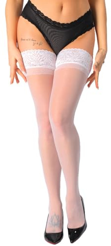 MERYLURE Thigh High Stockings Silicone Lace Top Stay Up Silk Semi Sheer Pantyhose for Women Hold Up Nylon Lingerie