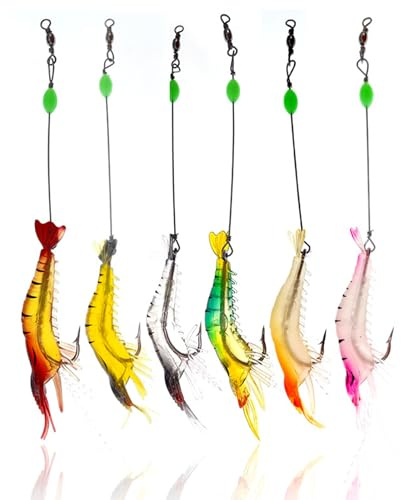 AppâT Lumineux Aux Crevettes Ensemble D'AppâTs à Crevettes Leurres PêChe avec Crochets Pointus pour Cannes à Leurre, Cannes Rocheuses, Cannes à PêChe, Cannes à Main, PêChe à Table(6pc)