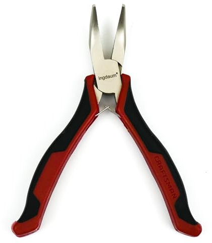 INGDAUM® Pinze a becco piegate 4 pollici/ca. 100 mm come pinza tonda piatta, angolata a 45°, nichelate, per inserire in modo sicuro venature e fili (pinze a becco lungo, piegate, nichelate)